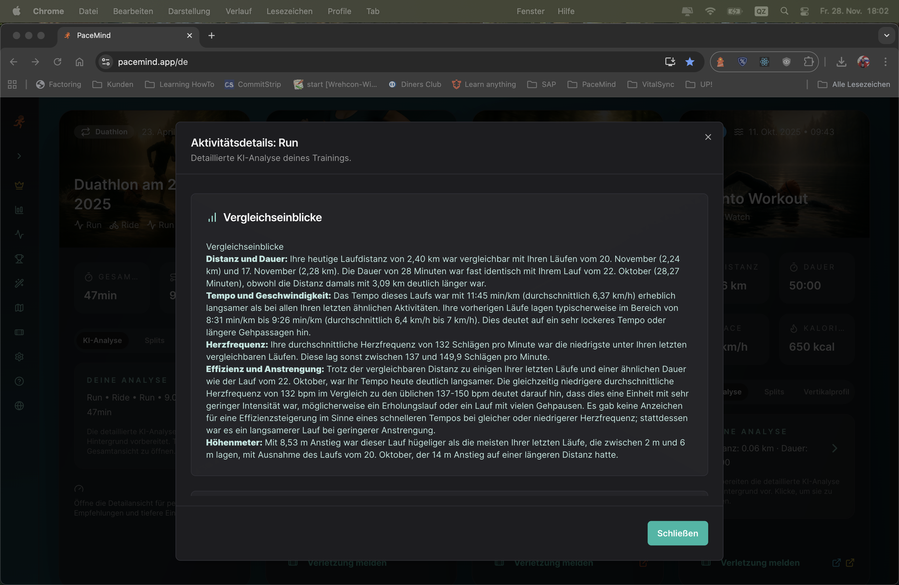 Leistungsdiagramm und Trainingsvergleich